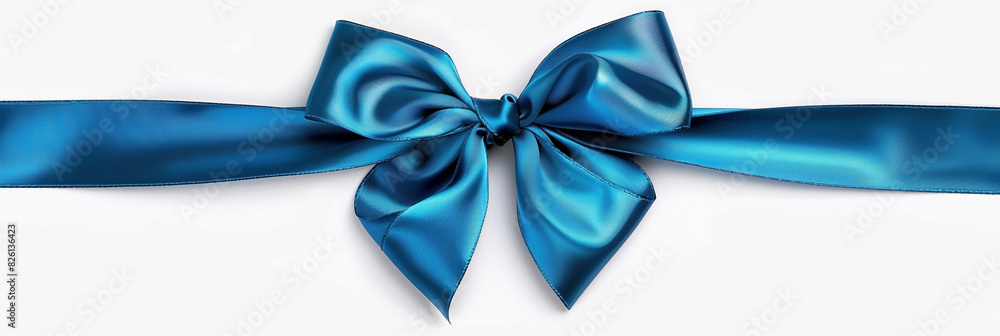 Decorative blue bow with long blue ribbon on a white background Decorative blue bow with long blue ribbon on a white background