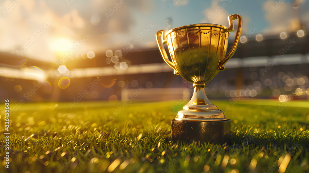 Golden trophy with football elements Golden trophy with football elements