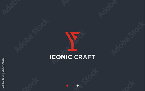 letters ic with cocktail logo design vector silhouette illustration