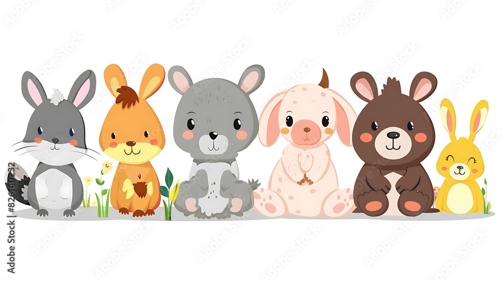 Cheerful Cartoon Animals in Simple Draw Style on White Background for Humorous Designs Cheerful Cartoon Animals in Simple Draw Style on White Background for Humorous Designs
