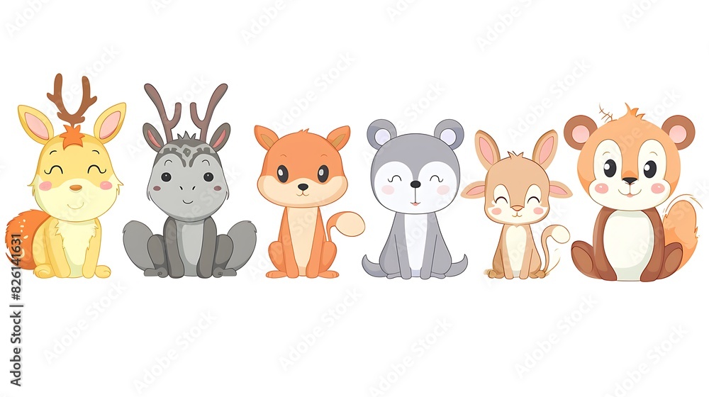 Whimsical Cartoon Animals in a Simple Draw Style on White Background for Fun Designs Whimsical Cartoon Animals in a Simple Draw Style on White Background for Fun Designs