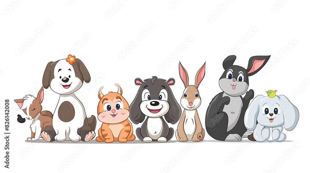 Whimsical and Playful Cartoon Animals in Simple Draw Style on White Background Whimsical and Playful Cartoon Animals in Simple Draw Style on White Background