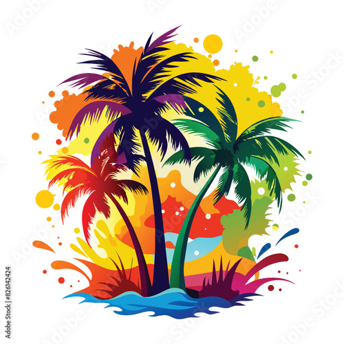 summer background with palm trees and sun t shirt design vector wolf illustration