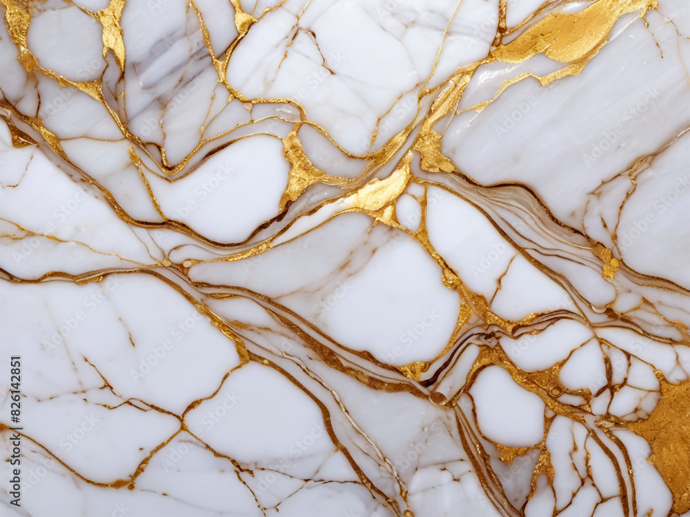 Fototapeta premium Elegant White and Gold Marble Texture with Veins and a Shiny Surface