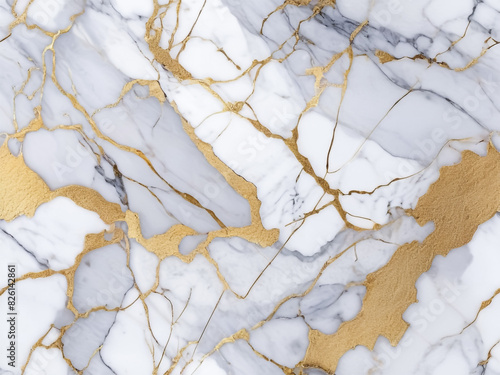 Elegant White and Gold Marble Texture with Veins and a Shiny Surface