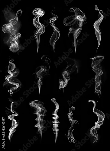 Diverse smoke shapes on a dark background