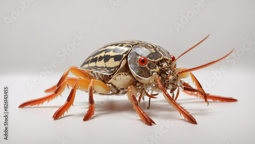  a tan and brown beetle with red legs and antennae. photo