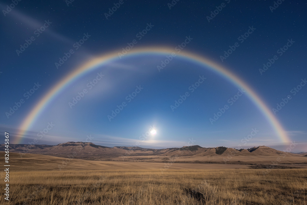 Full Moon Halo Over Open Field with Clear Night Sky Full Moon Halo Over Open Field with Clear Night Sky