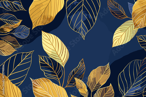 Vector golden leaves for interior design  textile  texture  poster  package  wrappers  gifts  wallpapers on a blue background