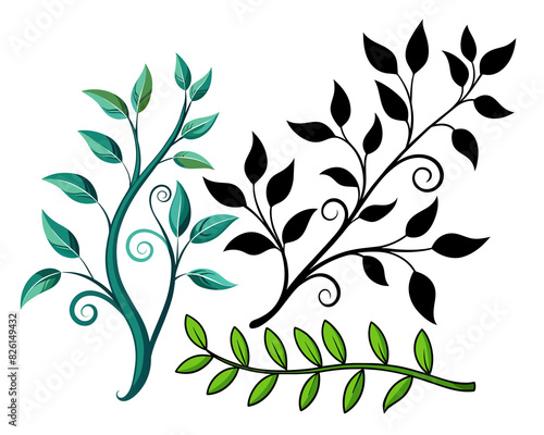 Green leaves on a white background. Vector illustration for your design.