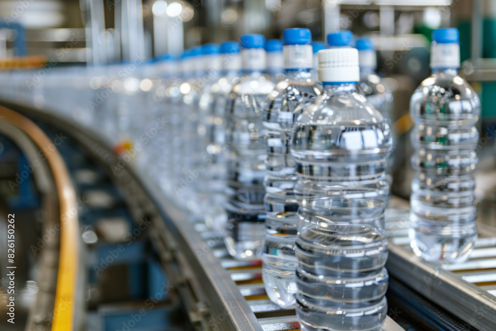 Plastic bottles of water on a production line Plastic bottles of water on a production line