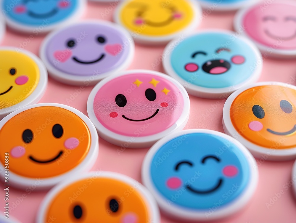 Cheerful and Playful Smiley Face Stickers in Pastel Colors with Black Outlines Cheerful and Playful Smiley Face Stickers in Pastel Colors with Black Outlines