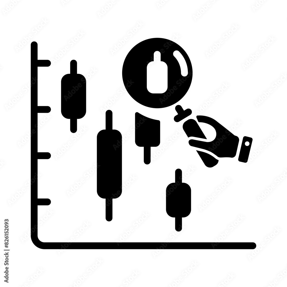 Candlestick analysis icon in solid style Candlestick analysis icon in solid style