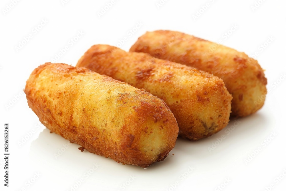 crispy cheesy potato croquettes on white background crispy cheesy potato croquettes on white background