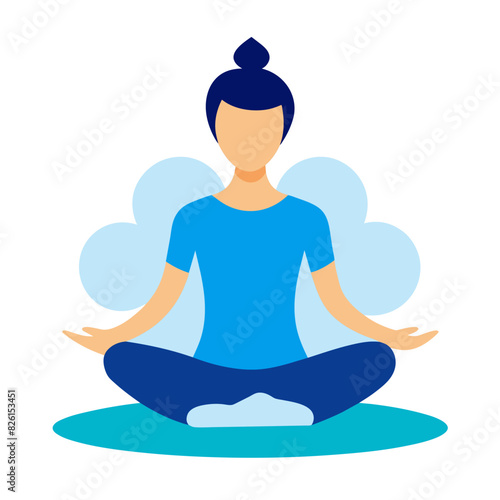 A woman is sitting crosslegged in a lotus position, engaged in a yoga pose