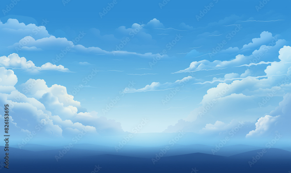 Bright Blue Sky with White Clouds Over Rolling Hills Bright Blue Sky with White Clouds Over Rolling Hills