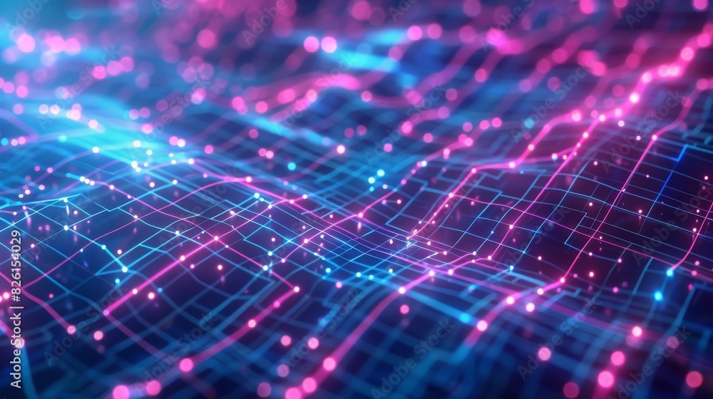 patterns of neon light lines and nodes representing data flow and connectivity patterns of neon light lines and nodes representing data flow and connectivity