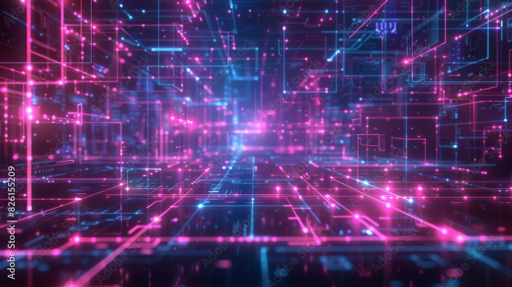 patterns of neon light lines and nodes representing data flow and connectivity patterns of neon light lines and nodes representing data flow and connectivity