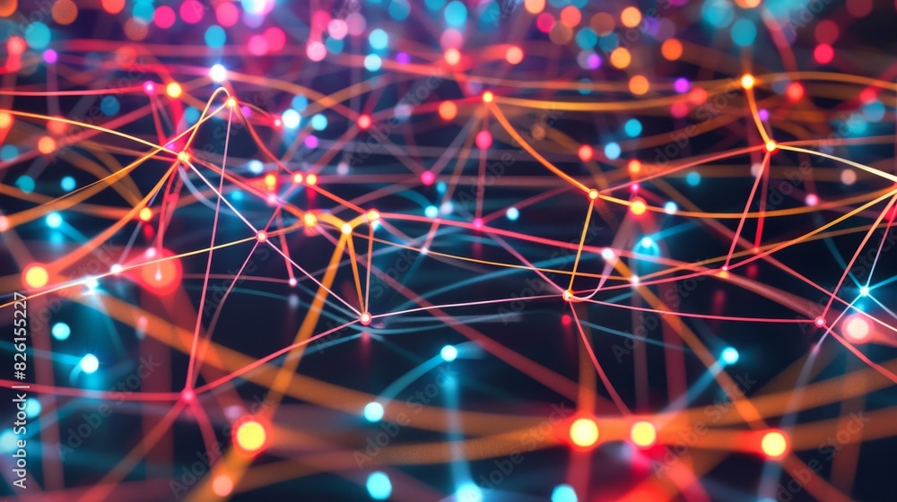 patterns of neon light lines and nodes representing data flow and connectivity patterns of neon light lines and nodes representing data flow and connectivity