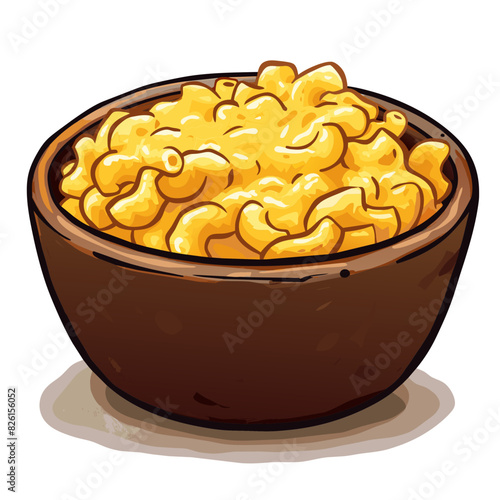 Simple cartoon-style illustration of mac and cheese in a bowl, vector