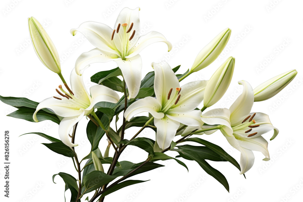 Real elegant blooming lily with buds isolated on white background Real elegant blooming lily with buds isolated on white background