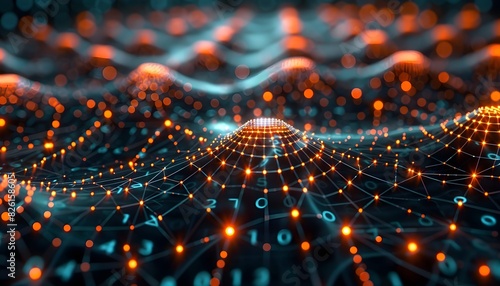 a neural network architecture Diagram, featuring input and output layers, interconnected nodes with glowing lines. digital grid background, complexity and structure of deep learning models. 