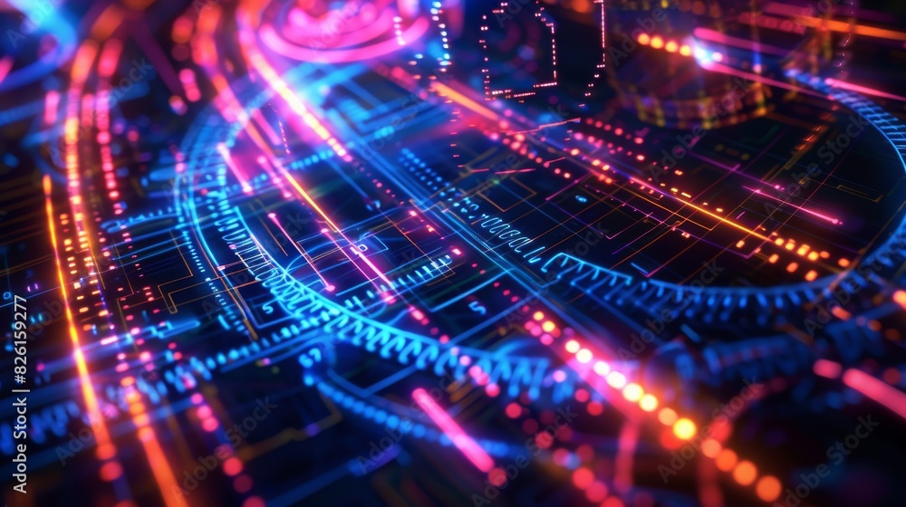 neon light tubes forming intricate patterns or symbols of futuristic technology neon light tubes forming intricate patterns or symbols of futuristic technology