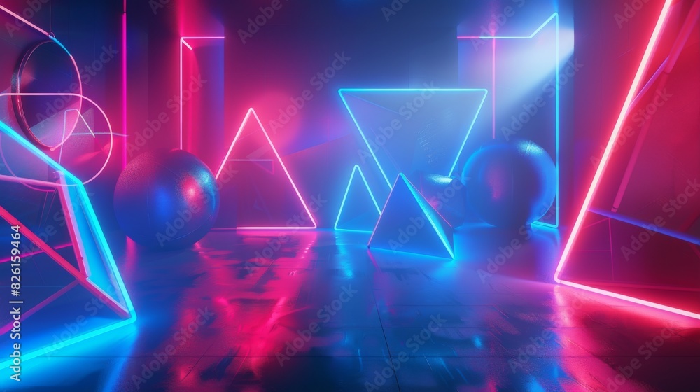 abstract futuristic geometric shapes and forms made of neon light tubes abstract futuristic geometric shapes and forms made of neon light tubes