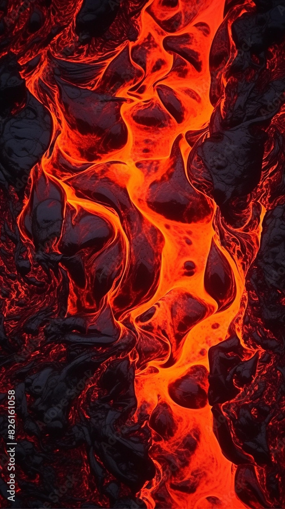 Lava illustration. Molten rock from a volcano. Flows down the mountainside, glowing hotly the power of nature.
