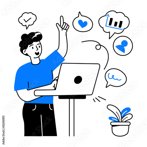 A hand drawn mini illustration of multitasking person 