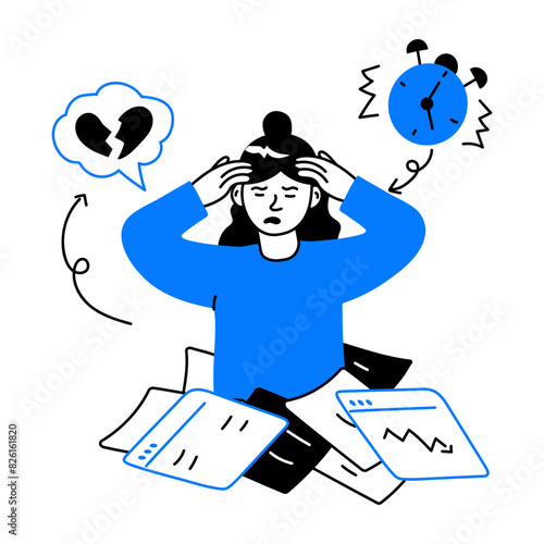 Premium doodle mini illustration of overwhelmed person 