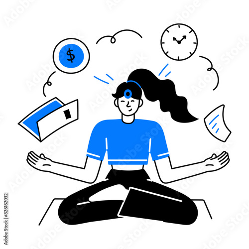 Get this doodle mini illustration of work meditation 