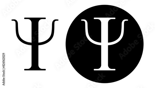 letter psi  emblem, black isolated silhouette