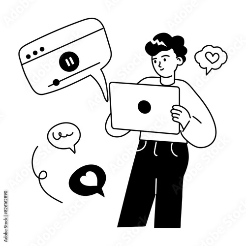 Latest doodle mini illustration of video streaming 