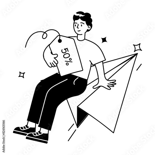 Trendy doodle mini illustration of discount message 