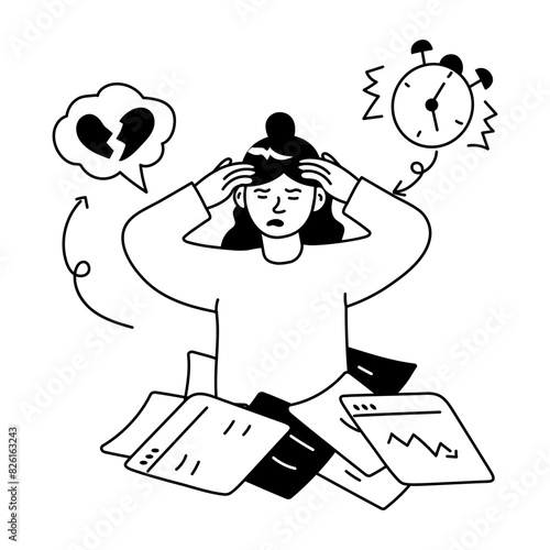 Premium doodle mini illustration of overwhelmed person 