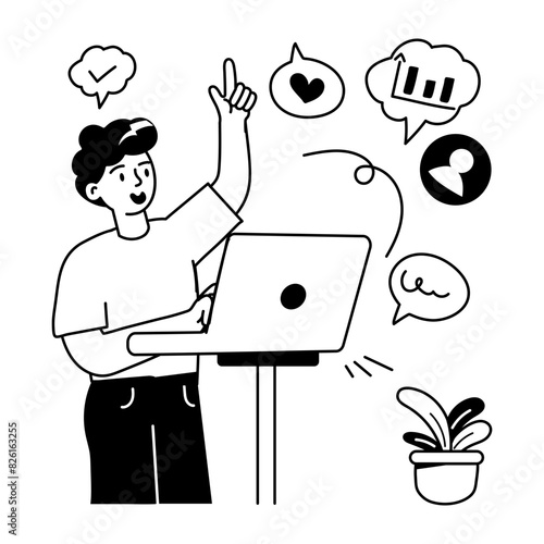A hand drawn mini illustration of multitasking person 