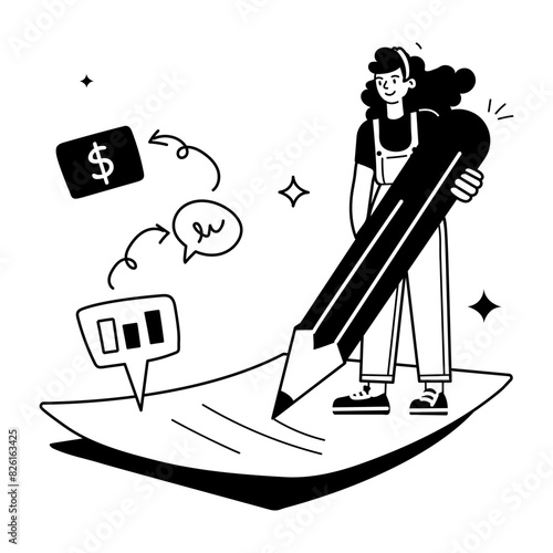 Easy to edit doodle mini illustration of report writing 
