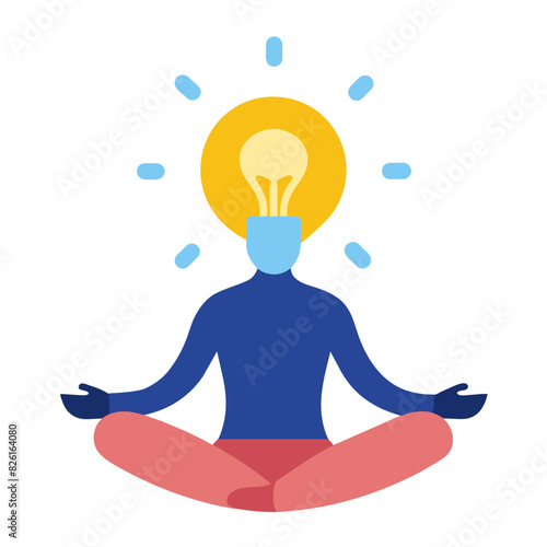 A person sits with a light bulb for a head in lotus position