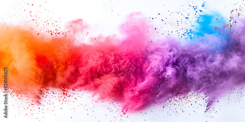 Vibrant Rainbow Holi Paint Powder Explosion, Colorful Burst on Isolated White Background