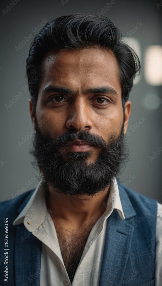 Fototapeta premium selfie of indian male docotor or professor model, beard, glass, 35 years old