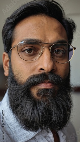 selfie of indian male docotor  or professor model, beard, glass, 35 years old