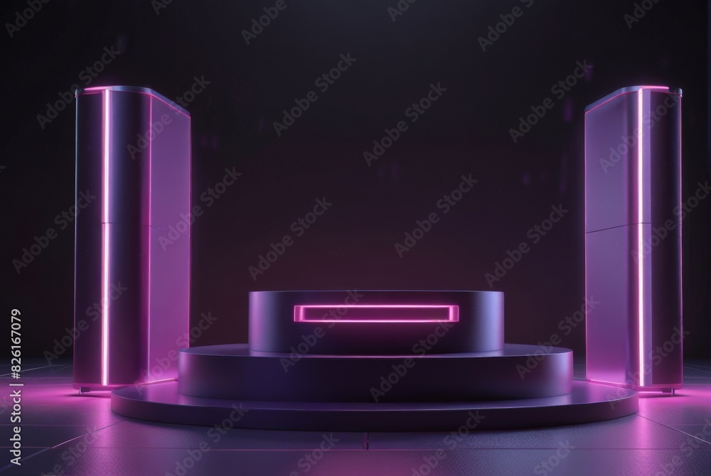 Futuristic 3D Podium with Neon Light Edges Futuristic 3D Podium with Neon Light Edges