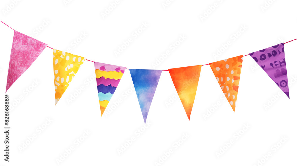 Fototapeta premium Multicolored bunting isolated on transparent white background, clipping path