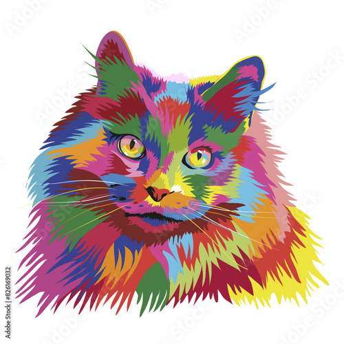 Portrait of fluffy rainbow cat