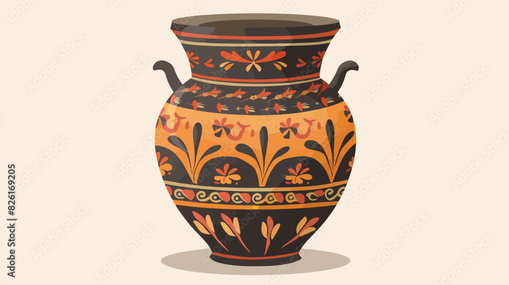 Old pot with greek ornament. Ancient greek pottery Cartoon