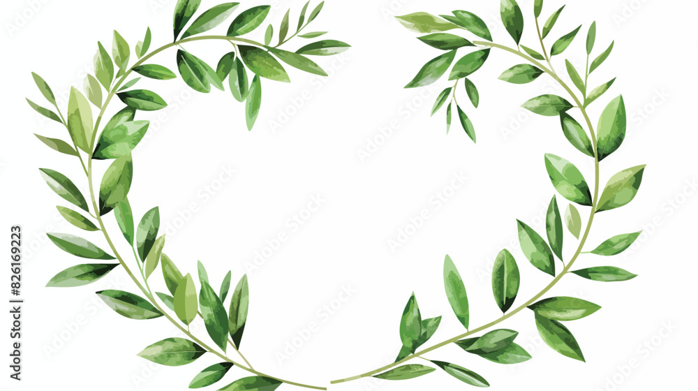Olive branch wreath. Cartoon green branch round frame