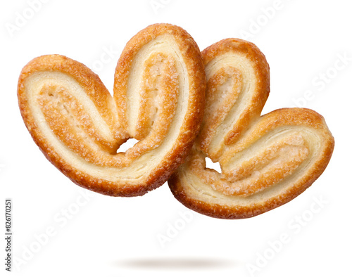 Heart cookies flying on a white background. Isolated