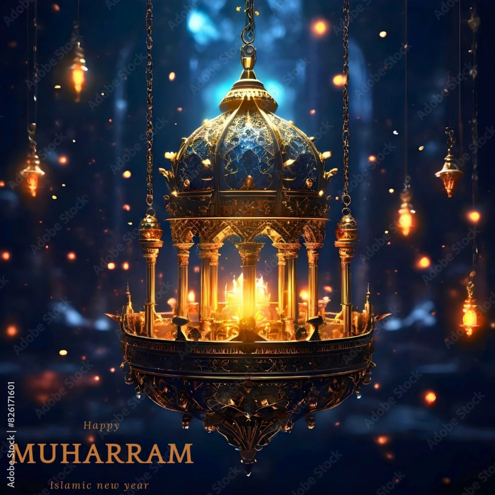 Happy Muharram, the Islamic New Year, new Hijri year, design with Islamic patterns Happy Muharram, the Islamic New Year, new Hijri year, design with Islamic patterns