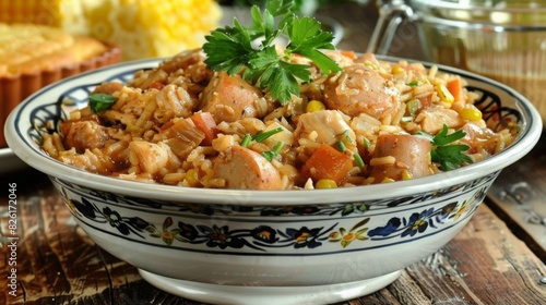 Hearty Chicken and Chicken Sausage Jambalaya with Fresh Parsley for Juneteenth Feast
